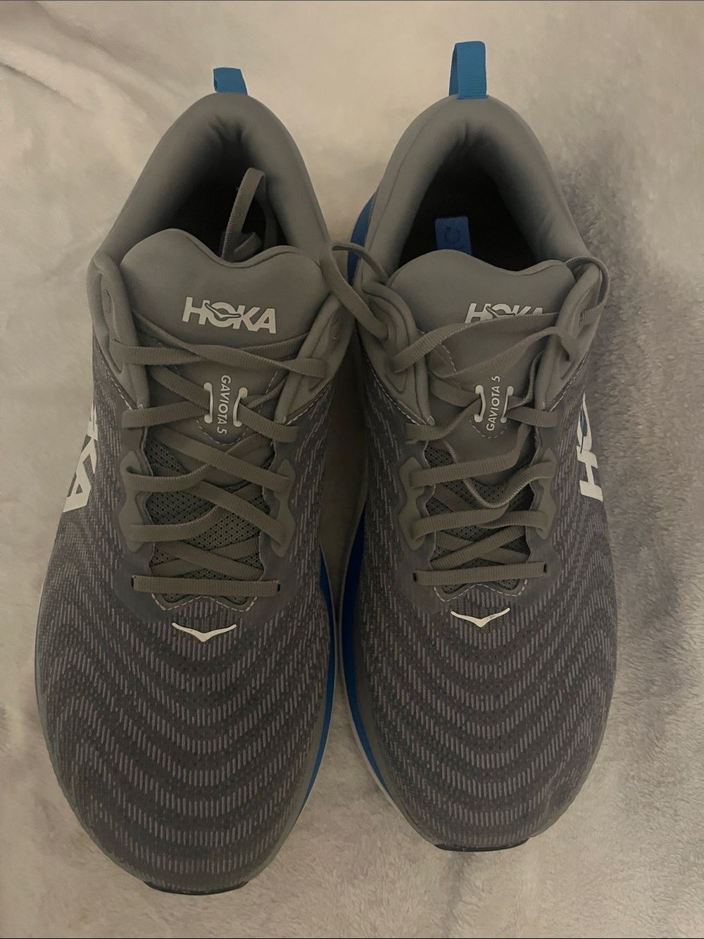 Men’s size 14 2E Hoka One One Gaviota 5 running shoes Limestone & Diva Blue